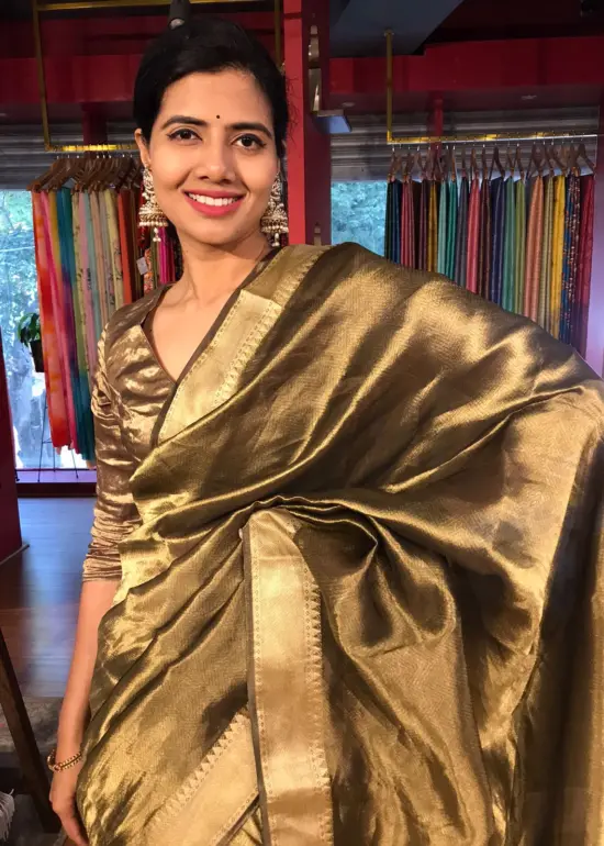 Molten Gold Banarasi Handwoven Tanchui Silk Saree