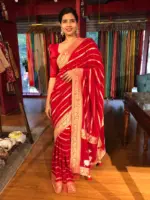 Red Banarasi Silk Saree in Georgette highlighted with Pichwai Weaves - Image 6