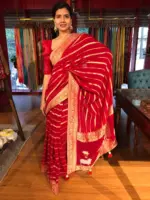 Red Banarasi Silk Saree in Georgette highlighted with Pichwai Weaves - Image 2