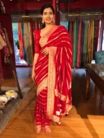 Red Banarasi Silk Saree in Georgette highlighted with Pichwai Weaves - Image 5