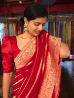 Red Banarasi Silk Saree in Georgette highlighted with Pichwai Weaves - Image 4