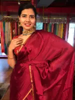 Maroon Chiffon Silk Saree with Gold Zari Piping