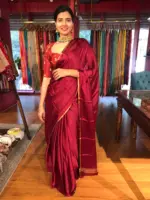 Maroon Chiffon Silk Saree with Gold Zari Piping - Image 3