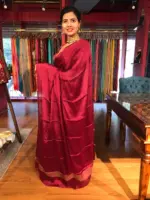Maroon Chiffon Silk Saree with Gold Zari Piping - Image 4