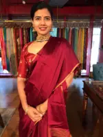 Maroon Chiffon Silk Saree with Gold Zari Piping - Image 5