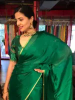 Bottle Green Chiffon Silk Saree with Gold Zari Piping