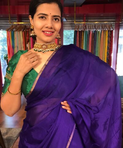 Purple Chiffon Silk Saree with Gold Zari Piping