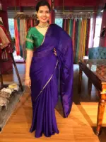 Purple Chiffon Silk Saree with Gold Zari Piping - Image 2