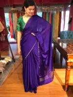 Purple Chiffon Silk Saree with Gold Zari Piping - Image 4