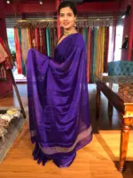 Purple Chiffon Silk Saree with Gold Zari Piping - Image 3