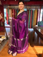 Purple Mangalagiri Silk Saree with Silver Zari Weaves - Image 6