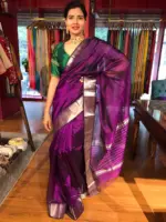Purple Mangalagiri Silk Saree with Silver Zari Weaves - Image 7