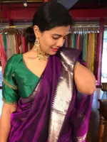 Purple Mangalagiri Silk Saree with Silver Zari Weaves - Image 5