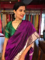 Purple Mangalagiri Silk Saree with Silver Zari Weaves - Image 3