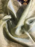 Sea Green Tissue Silk Saree with Hand painted Florals and Hand Embroidery - Image 6