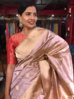 Nude Pink Handwoven Katan Silk Saree with Kadwa Zari Buttis