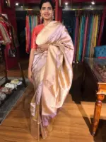 Nude Pink Handwoven Katan Silk Saree with Kadwa Zari Buttis - Image 2