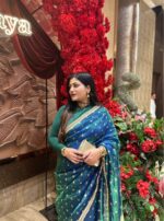 Peacock Dual Tone Tissue Silk Saree highlighted with Zari Motifs and Gota Border - Image 13