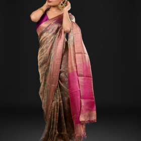 Blue Tissue Silk Saree with Beautiful Kalamkari Prints
