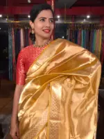 Yellow Tissue Silk Saree with Gold Zari Woven Border