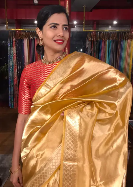 Yellow Tissue Silk Saree with Gold Zari Woven Border