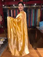 Yellow Tissue Silk Saree with Gold Zari Woven Border - Image 6