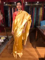 Yellow Tissue Silk Saree with Gold Zari Woven Border - Image 5