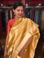 Yellow Tissue Silk Saree with Gold Zari Woven Border - Image 4