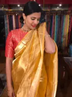 Yellow Tissue Silk Saree with Gold Zari Woven Border - Image 3