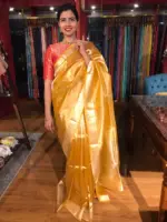 Yellow Tissue Silk Saree with Gold Zari Woven Border - Image 2