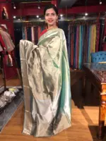 Ombre Pista Green Tissue Silk Saree with Woven Zari Border and Zari Pallu - Image 3
