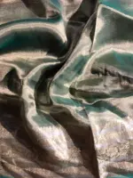 Ombre Pista Green Tissue Silk Saree with Woven Zari Border and Zari Pallu - Image 6