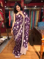 Purple Banarasi Silk Saree with Hand Embroidery - Image 7