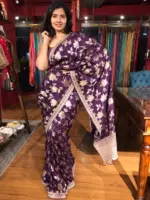 Purple Banarasi Silk Saree with Hand Embroidery - Image 2