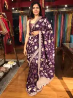 Purple Banarasi Silk Saree with Hand Embroidery - Image 4