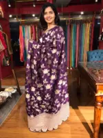 Purple Banarasi Silk Saree with Hand Embroidery - Image 5