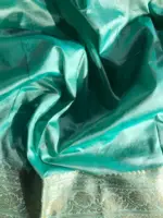 Aqua Blue Handwoven Banarasi Katan Silk Saree with Gold Zari Buttis - Image 5