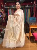 Ivory Katan Silk Saree with Kadwa Gold Zari Buttis - Image 2