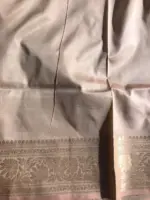 Ivory Katan Silk Saree with Kadwa Gold Zari Buttis - Image 6