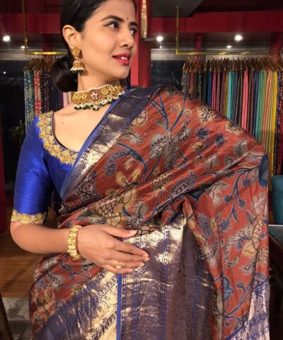 Maroon Printed Kanchivaram Silk Saree with Beautiful Contrast Silk Border