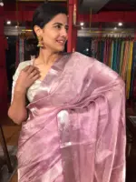 Lavender Pink Tissue Silk Saree highlighted with Woven Silver Zari Border