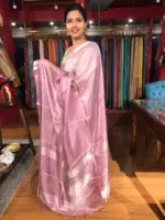 Lavender Pink Tissue Silk Saree highlighted with Woven Silver Zari Border - Image 3