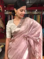 Onion Pink Tissue Silk Saree with Woven Silver Zari Border