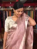 Onion Pink Tissue Silk Saree with Woven Silver Zari Border - Image 6
