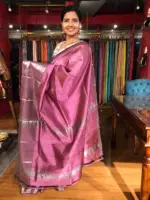 Onion Pink Mangalagiri Silk Saree adorned with Kanchi Silk Border - Image 4