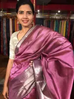 Onion Pink Mangalagiri Silk Saree adorned with Kanchi Silk Border - Image 6