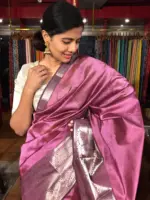 Onion Pink Mangalagiri Silk Saree adorned with Kanchi Silk Border