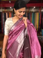 Onion Pink Mangalagiri Silk Saree adorned with Kanchi Silk Border - Image 3