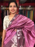 Onion Pink Mangalagiri Silk Saree adorned with Kanchi Silk Border - Image 5