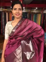 Burgundy Mangalagiri Silk Saree with Woven Kanchi Zari Border